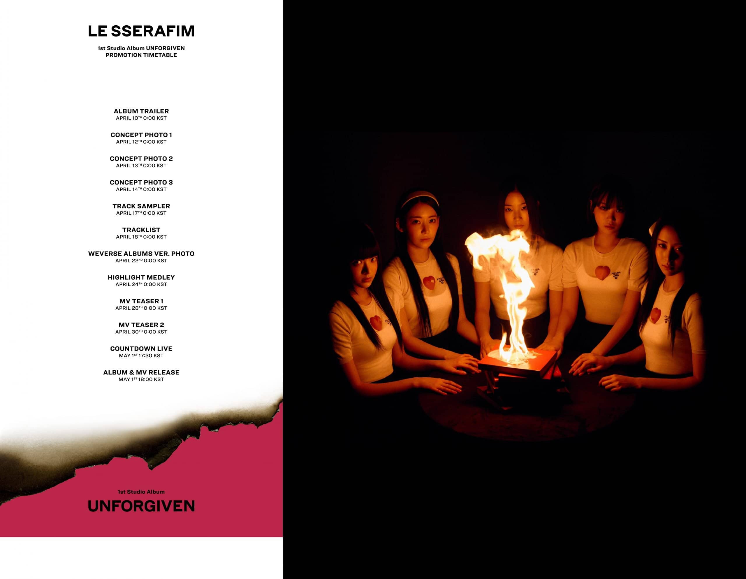 LE SSERAFIM COMEBACK SCHEDULE AND CONCEPT PHOTO FOR 'UNFORGIVEN'