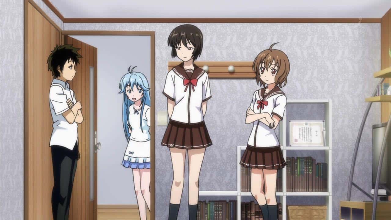 Makoto in a room with Maekawa, Ryuuko and Erio