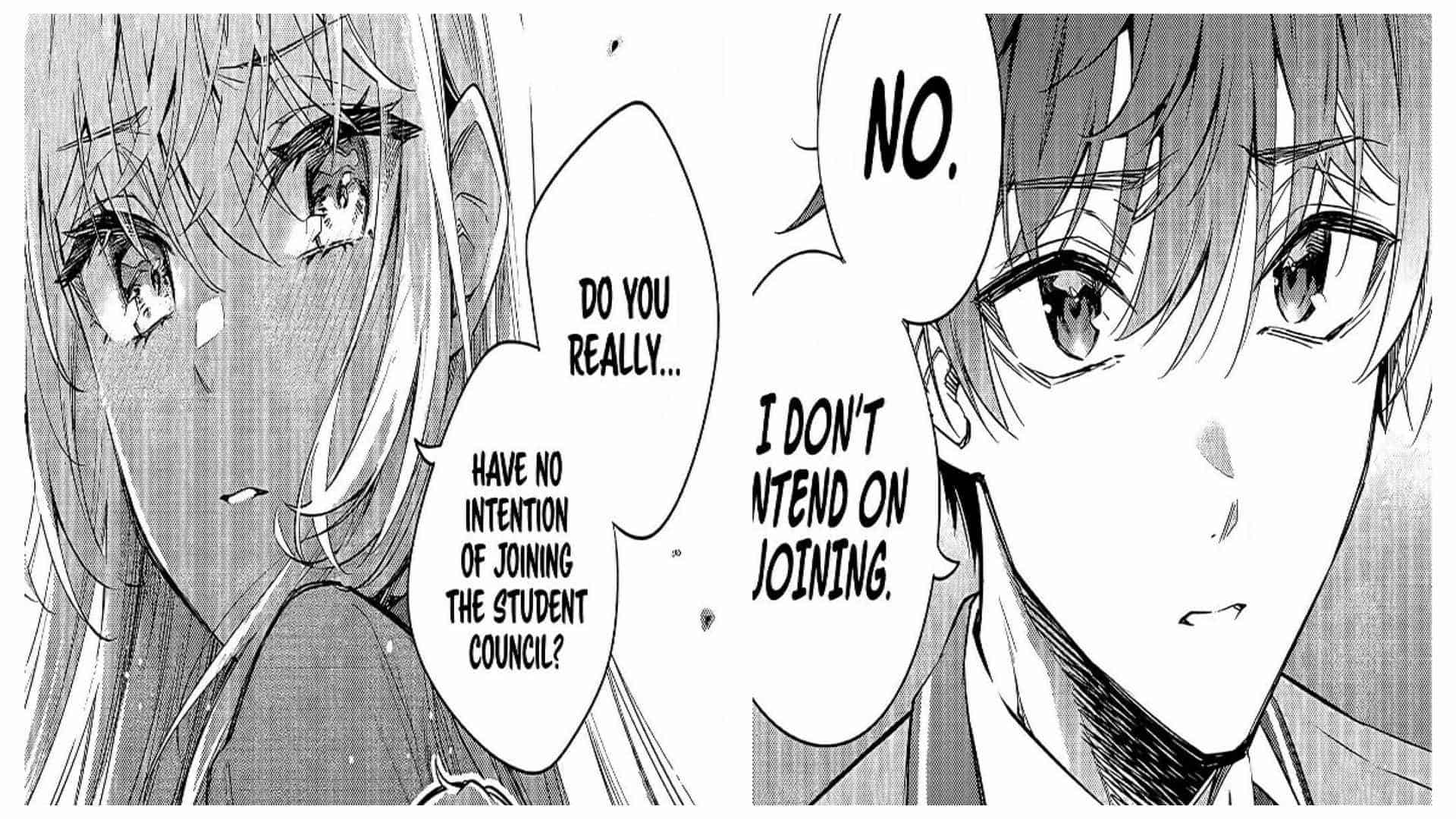 Alisa Asking Kuze If He Is Certain About His Decision Of Not Wanting To Join The Students Council - Alya Sometimes Hides Her Feelings In Russian Chapter 19 (Credits: Pocket Shonen Magazine)