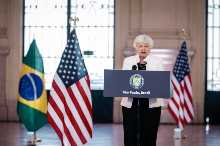 U.S. Treasury Secretary Janet Yellen affirms pursuit of accessing frozen Russian assets (Credits: Bloomberg)