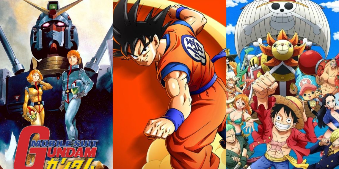 Mobile Suit Gundam (Left), Dragon Ball Z (Middle), One Piece (Right)